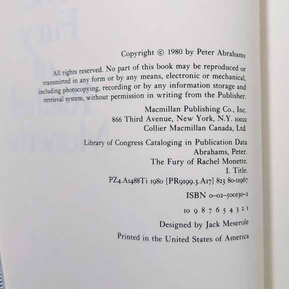 The Fury of Rachel Monette by Peter Abrahams First Edition 1980 Hardcover DJ - Picture 6 of 7